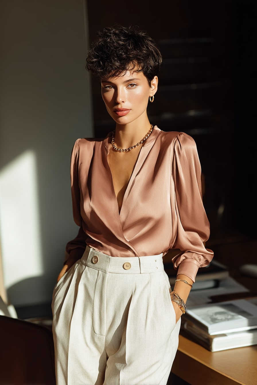 Modern Grace – The Soft Blouse and Pleated Trousers