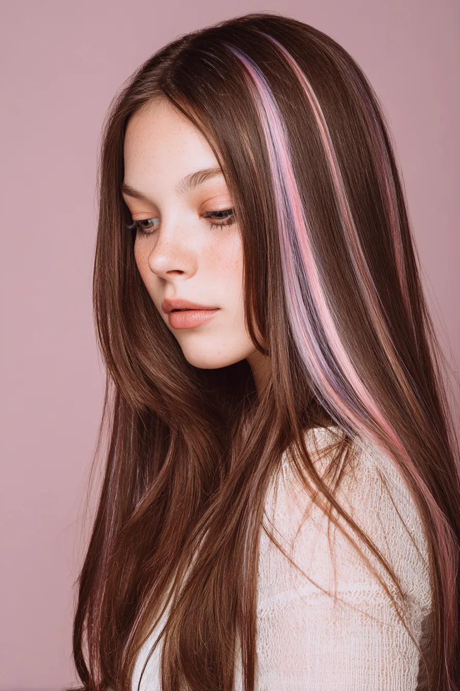 Sleek Length with Pastel Ribbon Streaks