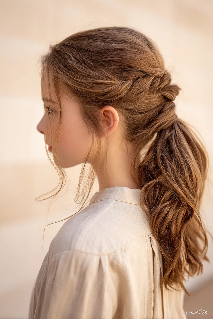 Twisted Crown Pony with Soft Face Veil