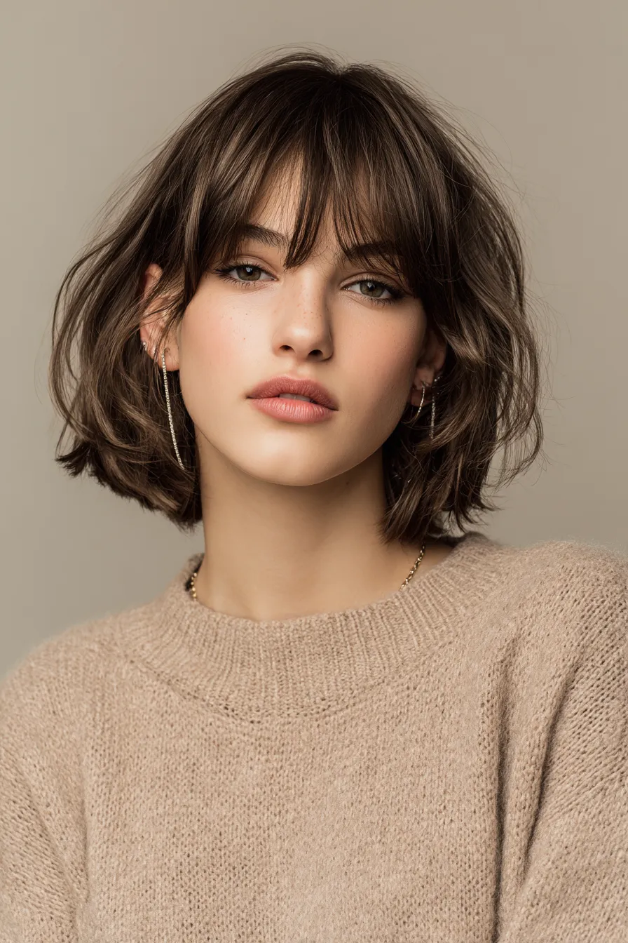 Soft Wavy Bob with Feathered Fringe