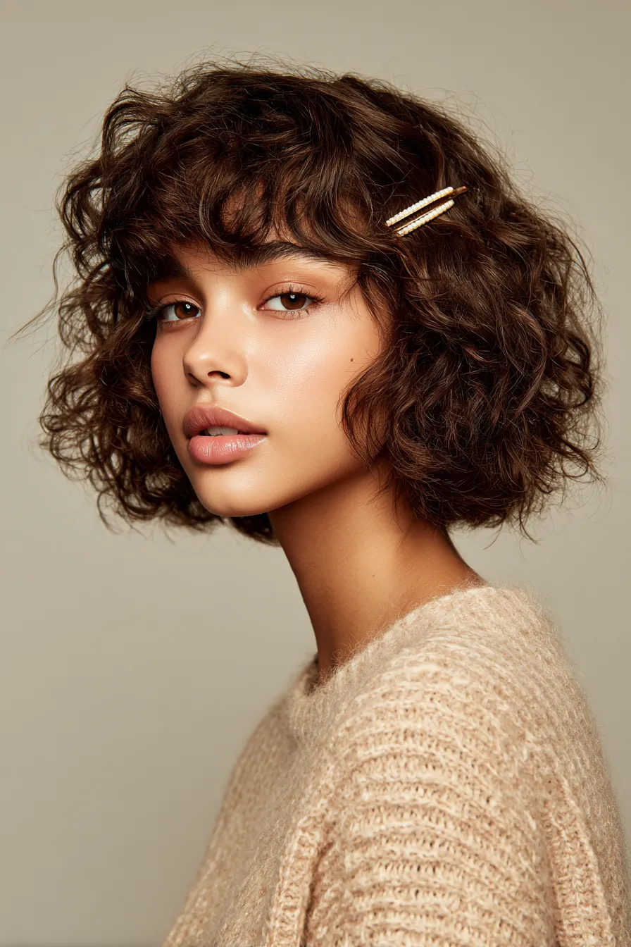 Curly Bob with Sculpted Micro-Fringe