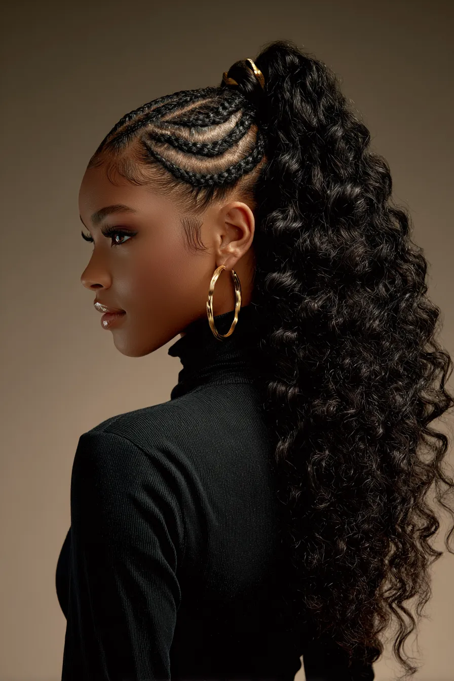 Sleek Cornrow Pony with Defined Curls