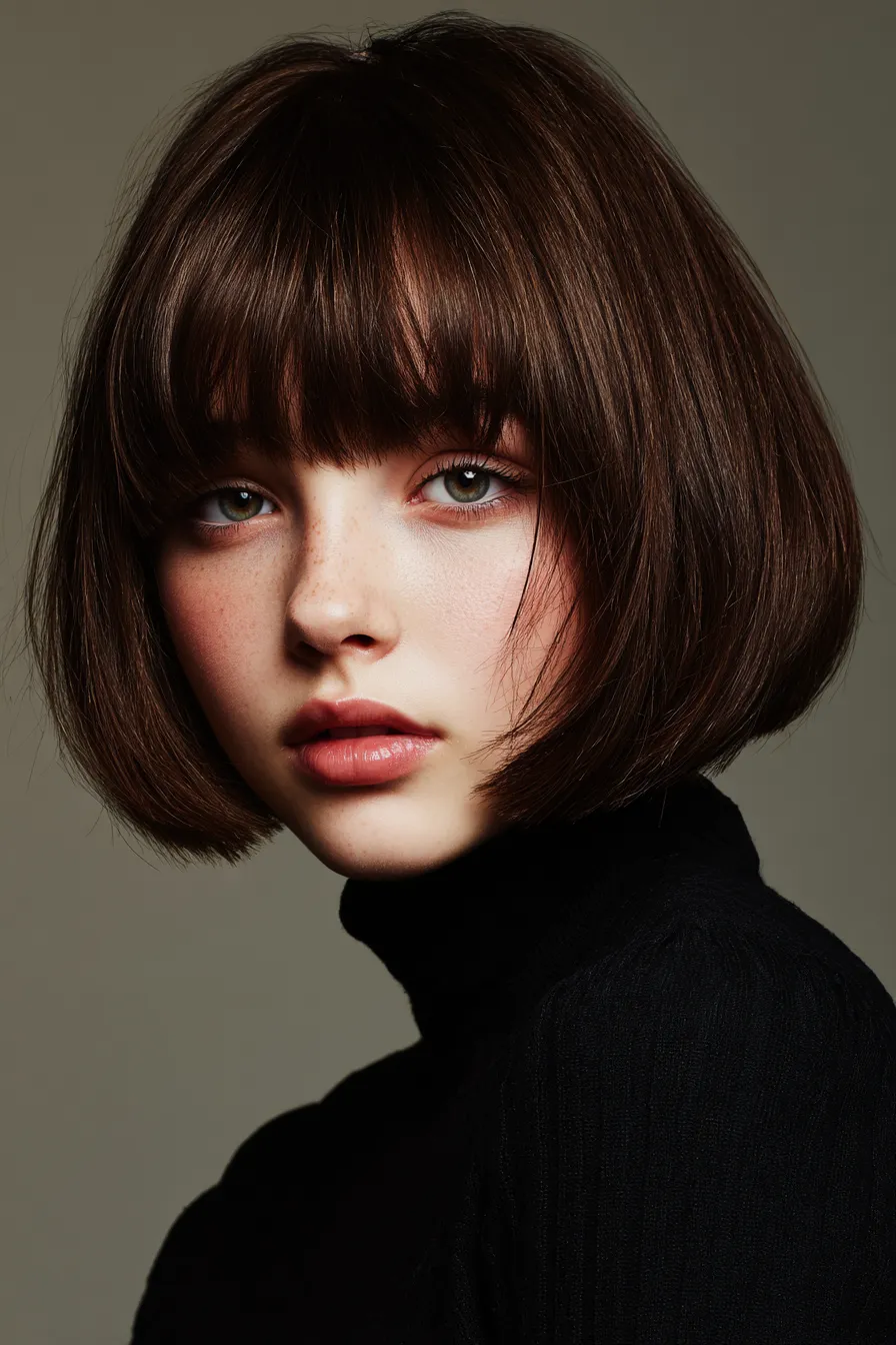 Rounded Blunt Bob With Dense Fringe