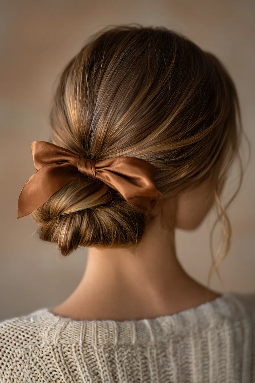 Low Twisted Bun with Soft Ribbon Detail