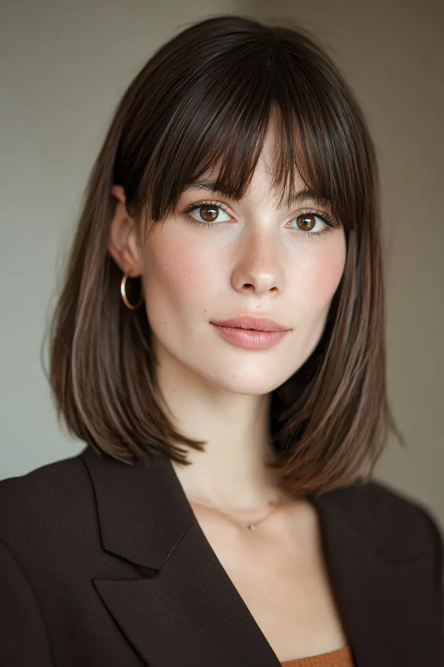 Clean Collarbone Bob with Soft Curtain Fringe