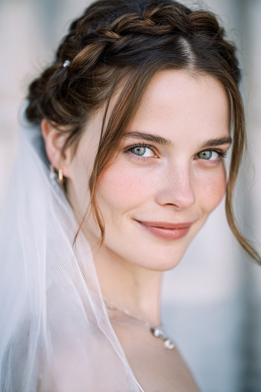 Twisted Crown Braid with Veil Integration