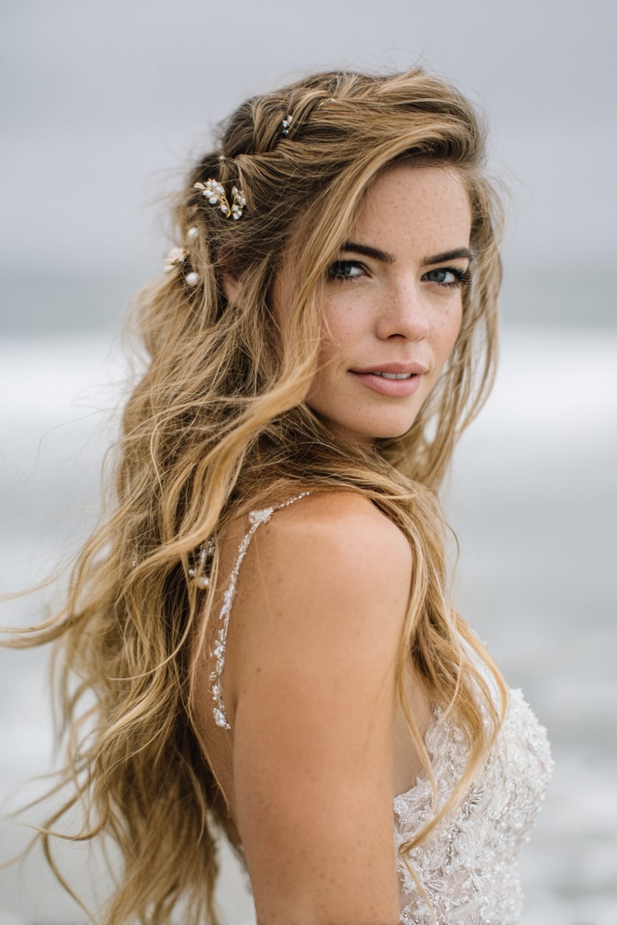 7. Ocean Whisper — Loose Mermaid Waves with Side Braid