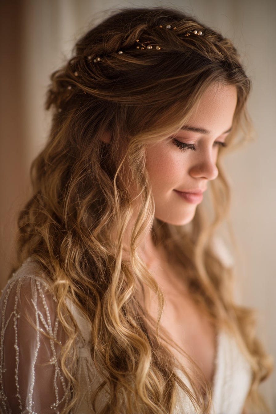 2. Celestial Crown — Braided Halo with Loose Curls