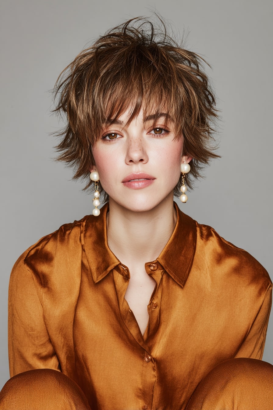 11. Vintage Charm Layered Shag Pixie with Volume Crown