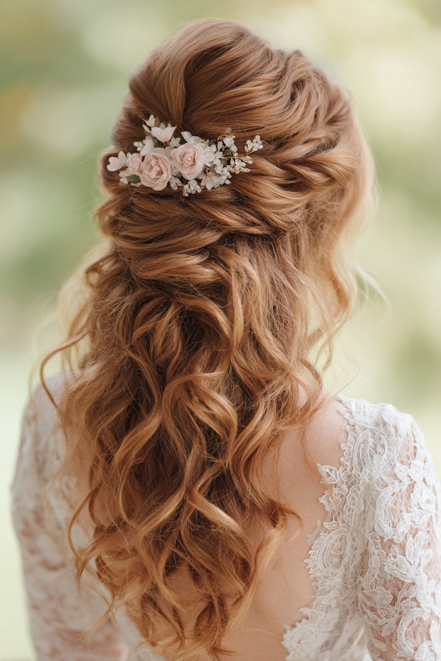 3. Romantic Half-Up Curls – Garden Dream