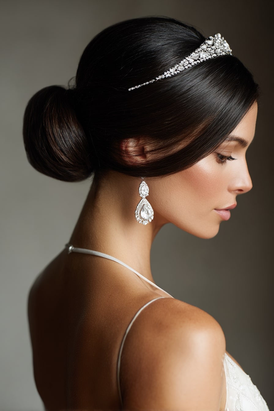 9. Sculpted Low Bun with Side Part – Regal Refinement