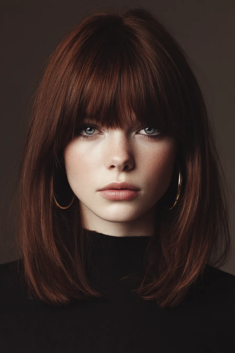 Shoulder-Length Cut with Blunt Full Fringe