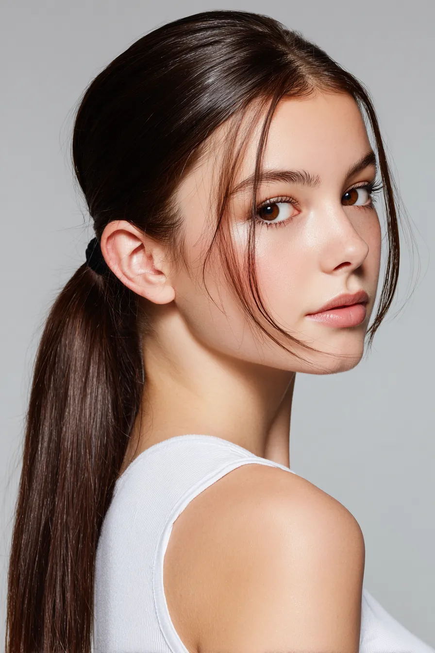 Sleek Low Ponytail with Face-Framing Strands