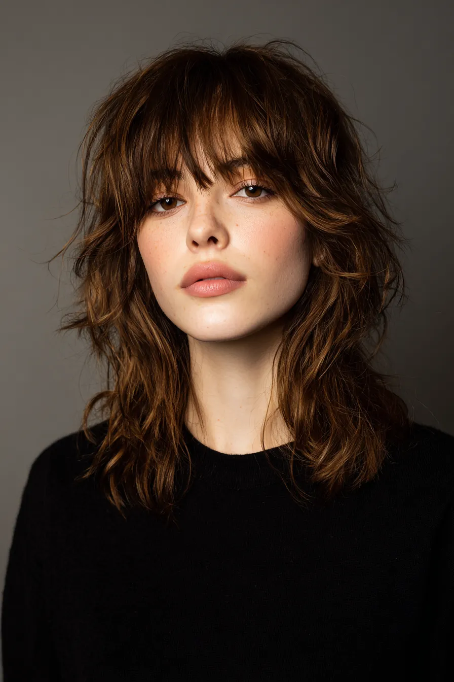 Textured Mid-Length Shag with Soft Fringe