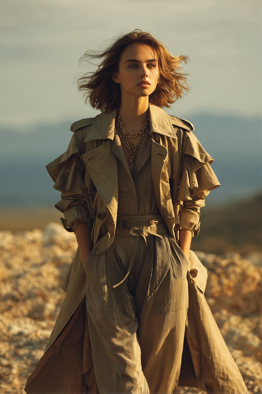 5. “Featherlight Street Muse”  Layered Trench Ensemble