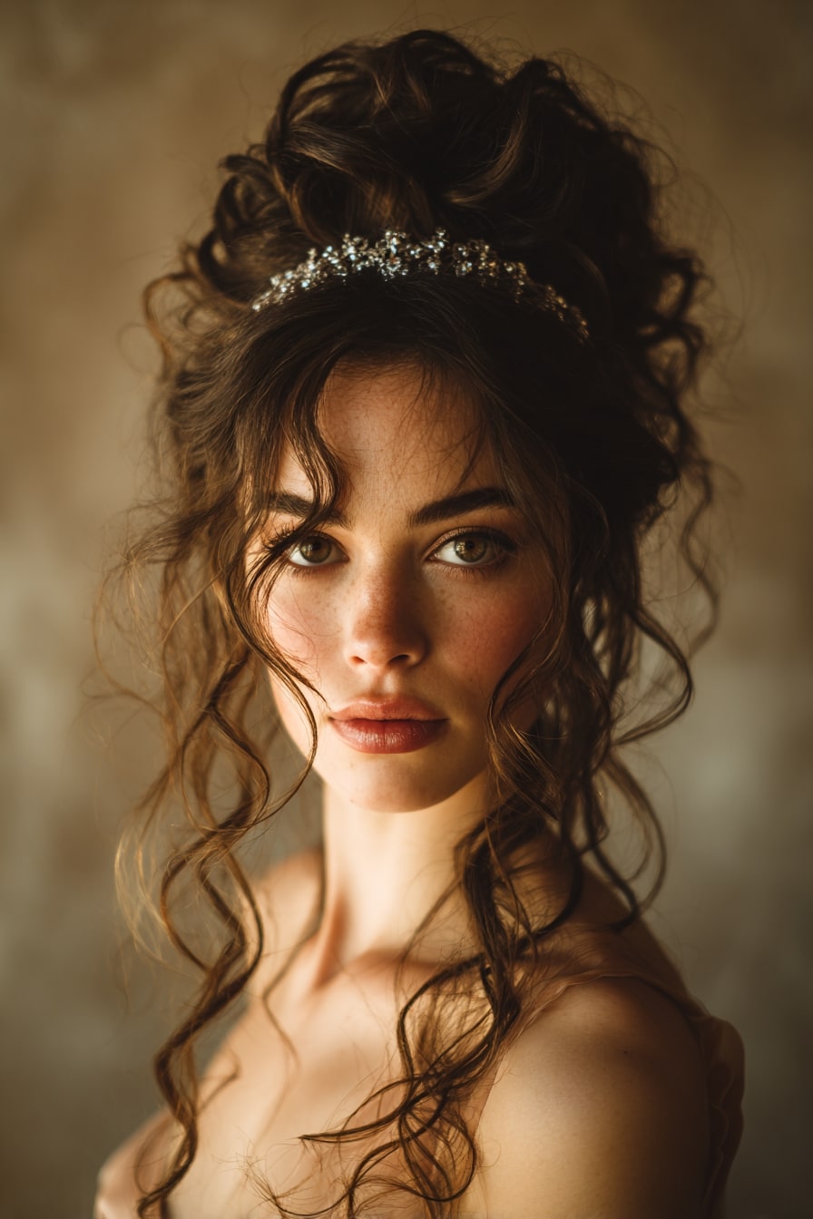 6. Enchanted Volume — Half-Up Bouffant with Flowing Curls