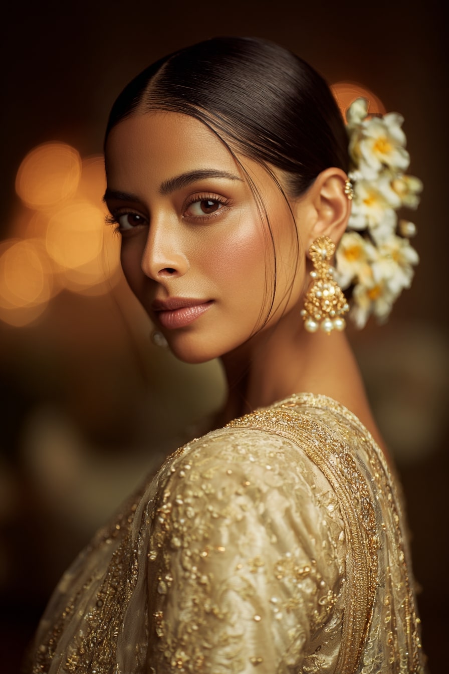 Classic Low Bun with Fresh Jasmine