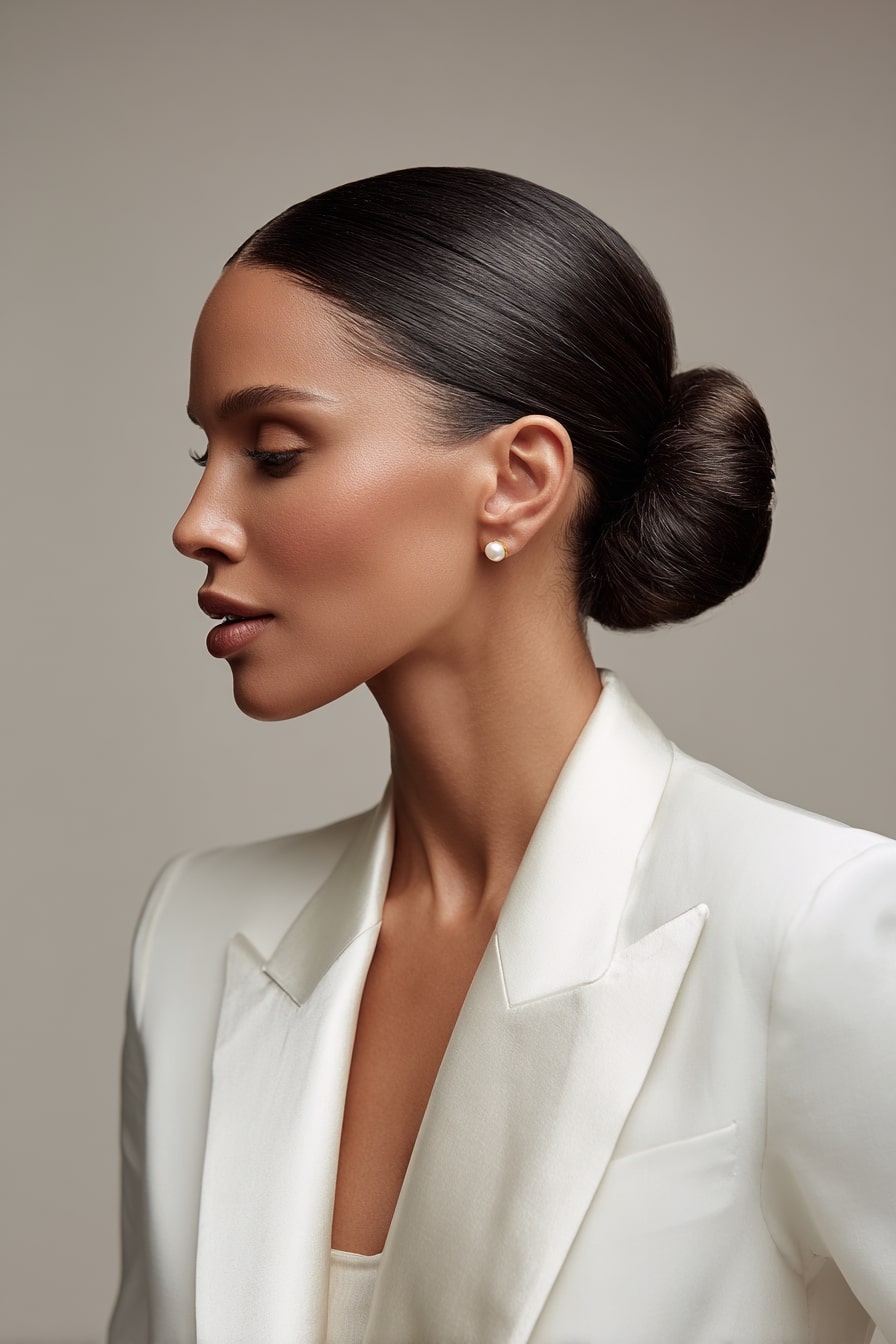 10. Polished Low Bun Sculpted Simplicity
