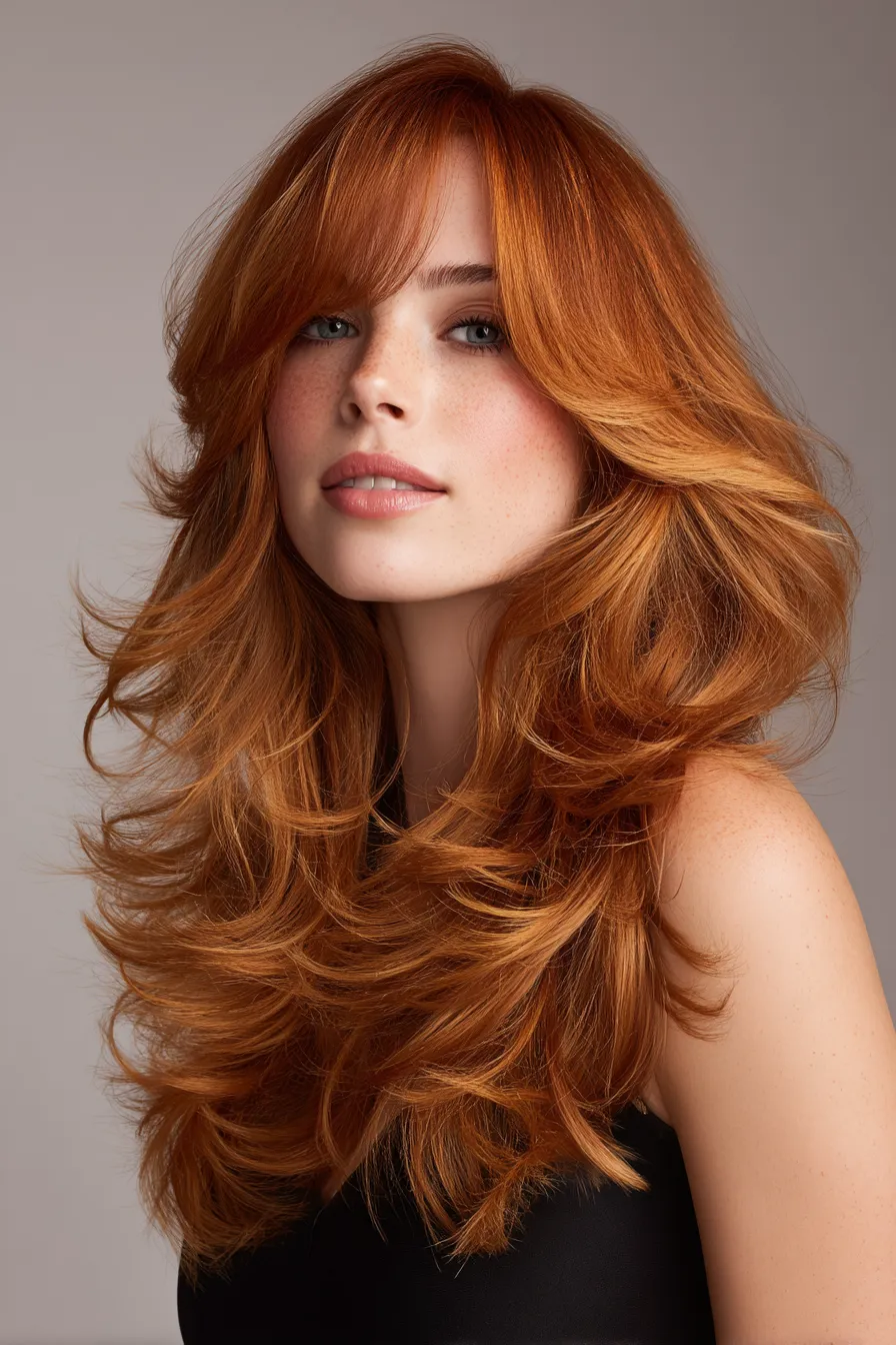 Voluminous Layered Cut with Curtain Bangs