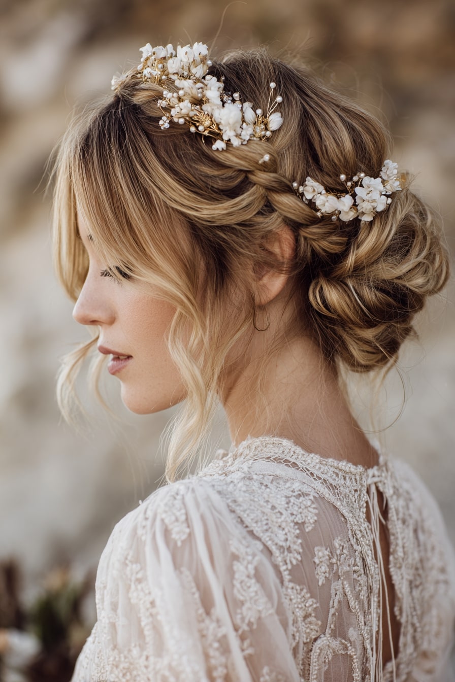 6. Textured Boho Bun with Braided Details