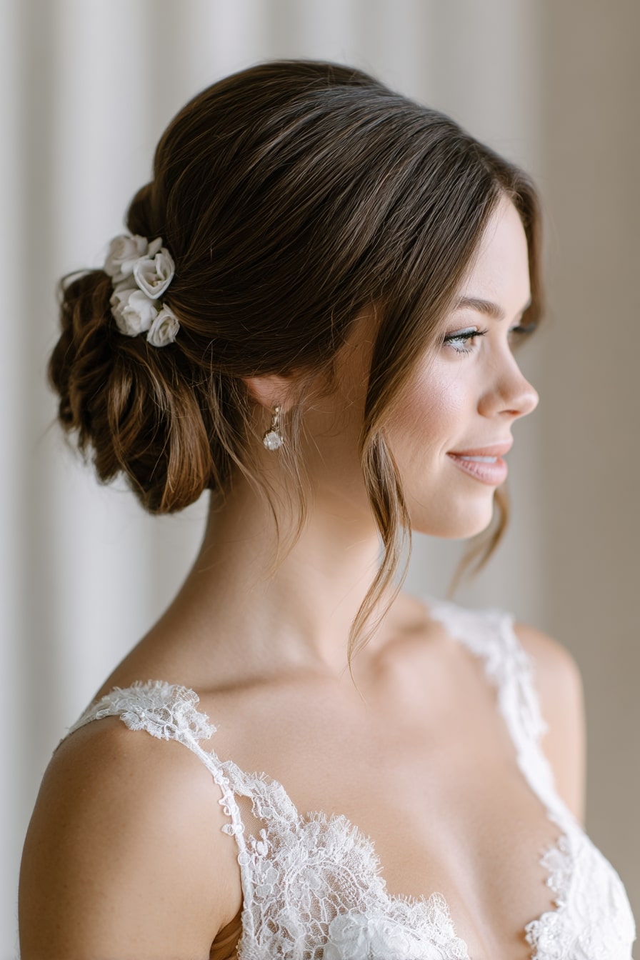 3. Romantic Low Bun with Face-Framing Strands