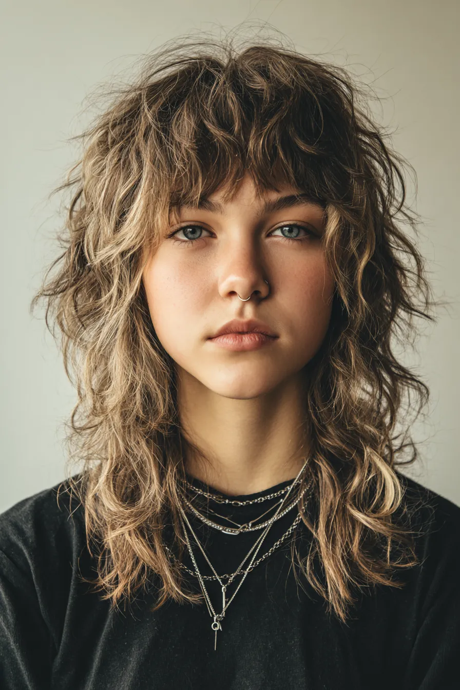 Wavy Wolf Cut with Tapered Fringe Layers