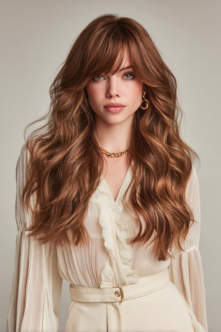 1. Soft Volume Revival Long Layered Shag with Curtain Bangs