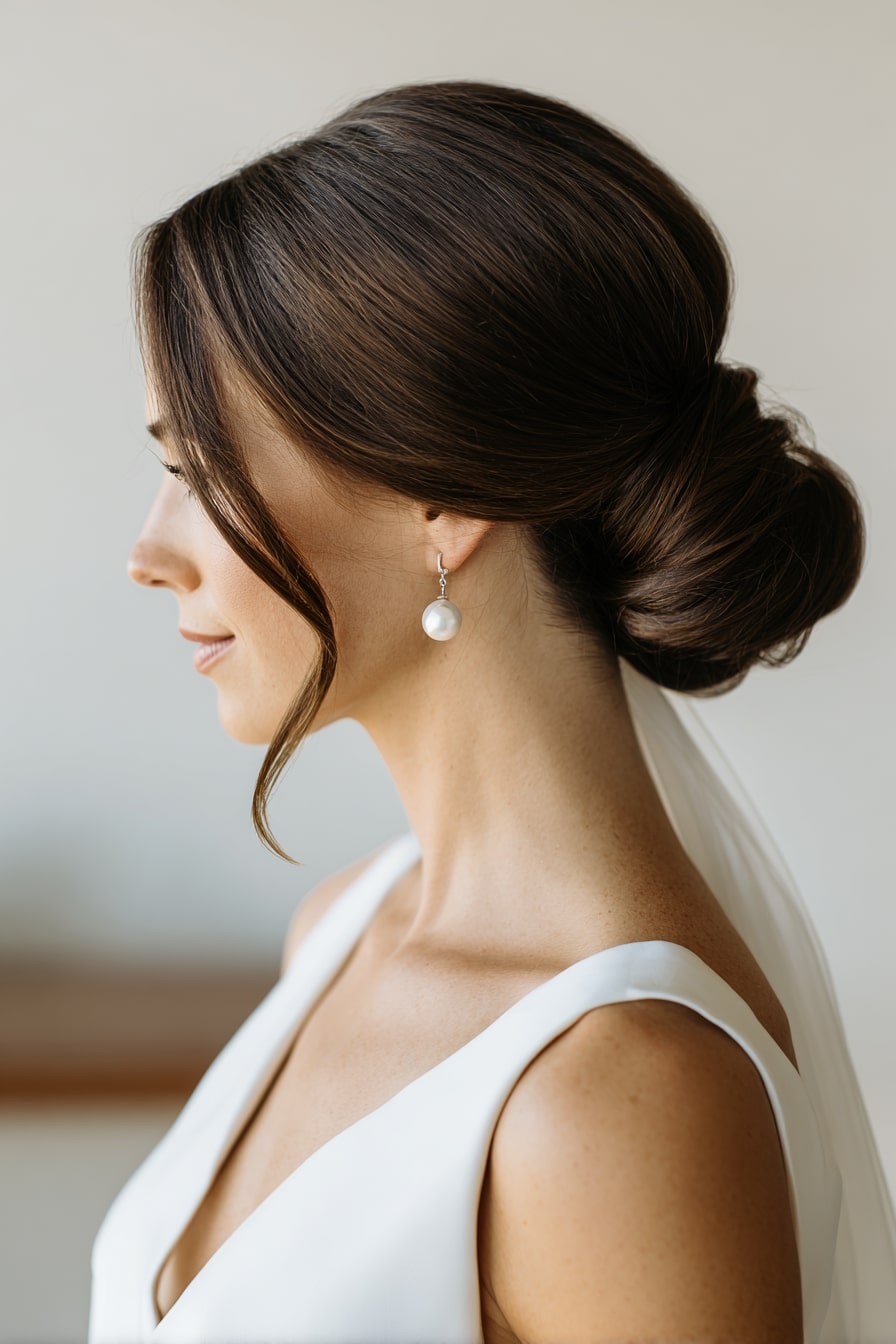 5. Sleek Low Chignon with Side Part