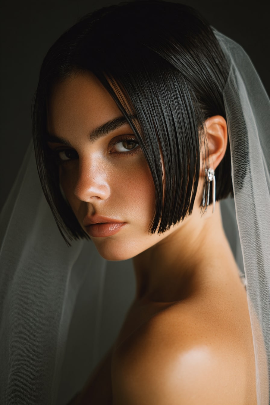 12. Wet-Gloss Bob with Veil