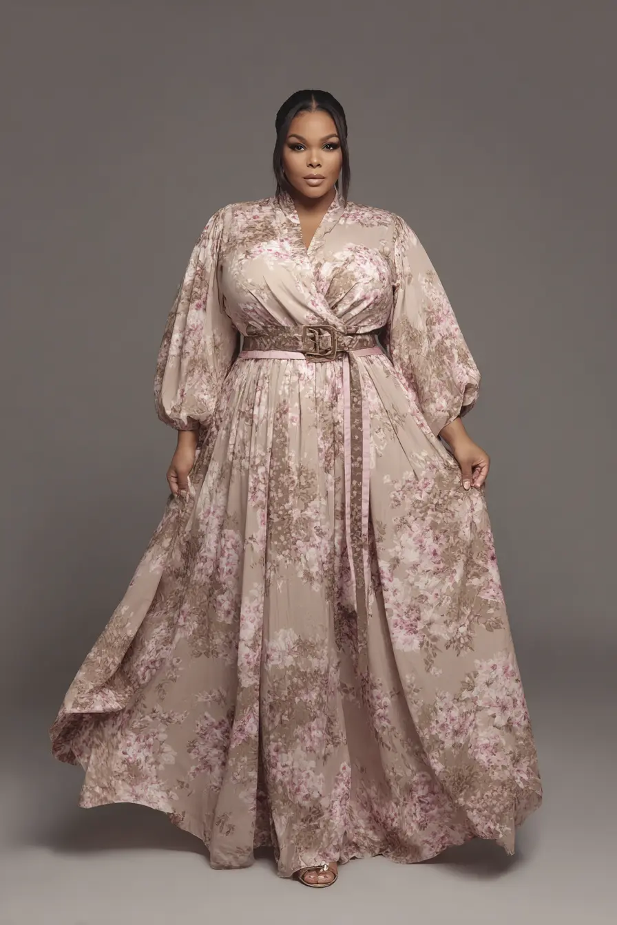 Floral Belted Maxi Dress + Sleek Center-Part Pony