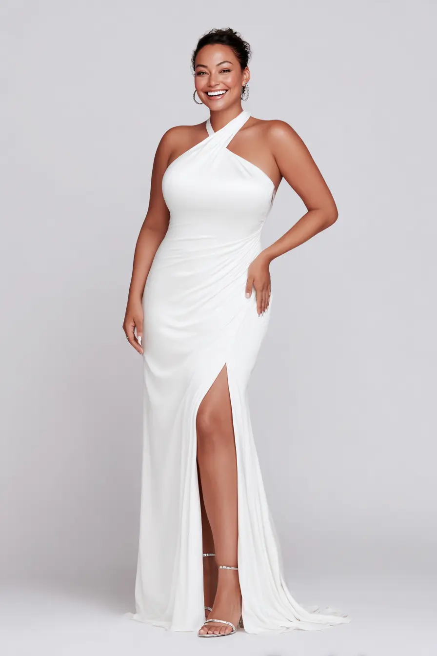 Draped Halter Gown + Front Slit