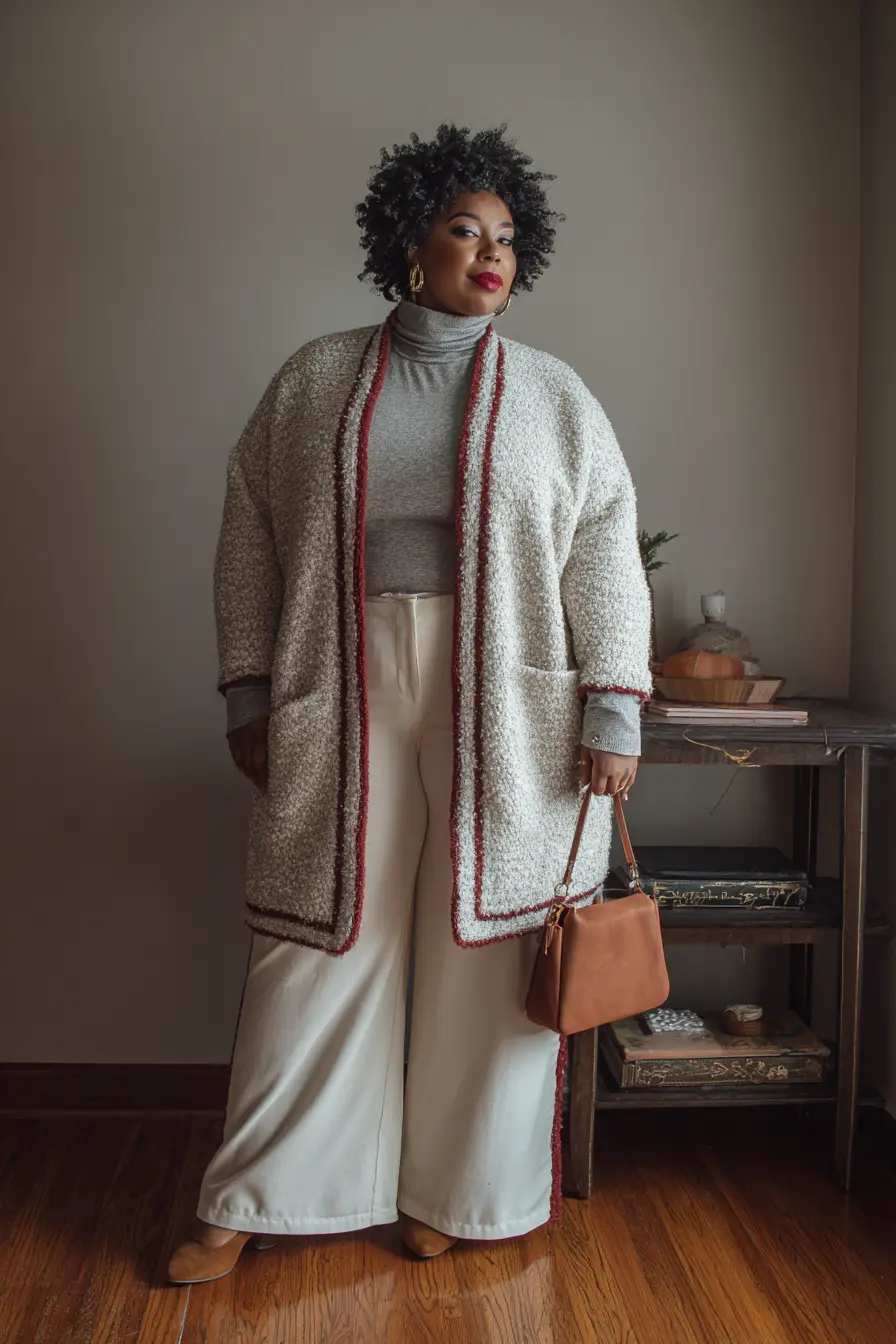 Textured Cardigan + Wide-Leg Trousers