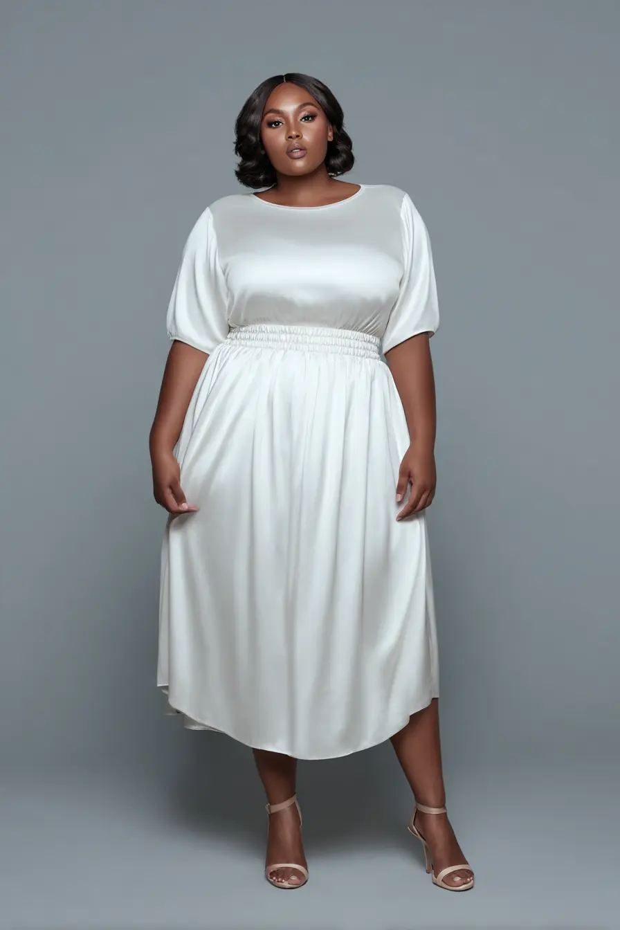 Satin Midi Dress + Cinched Waist