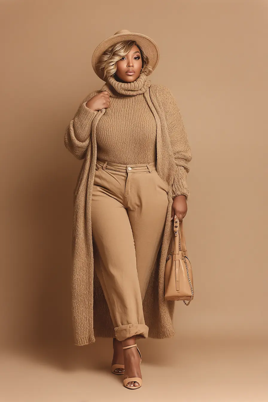 Camel Monochrome Layers + Turtleneck Knit