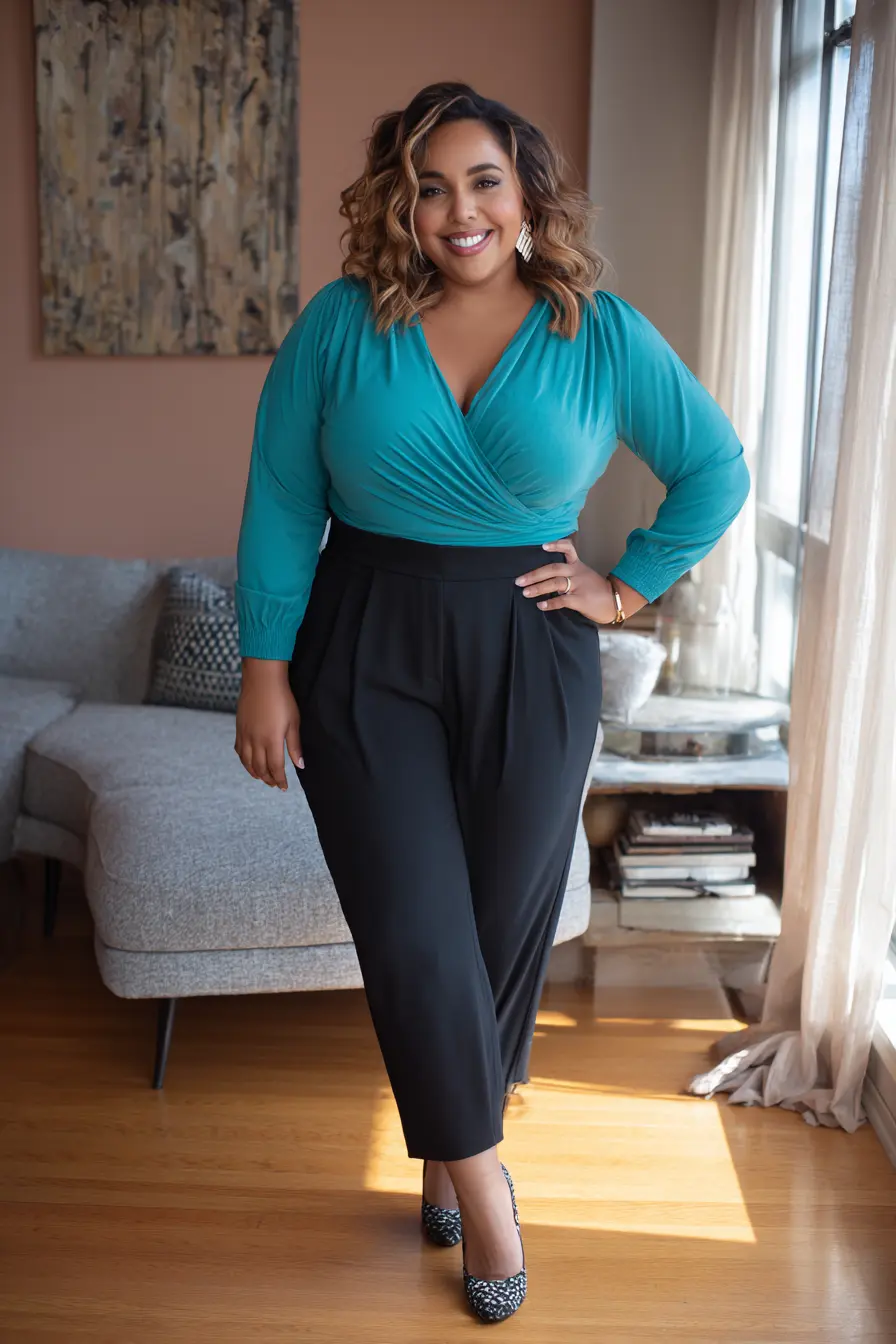 Wrap Blouse + Pleated Trousers