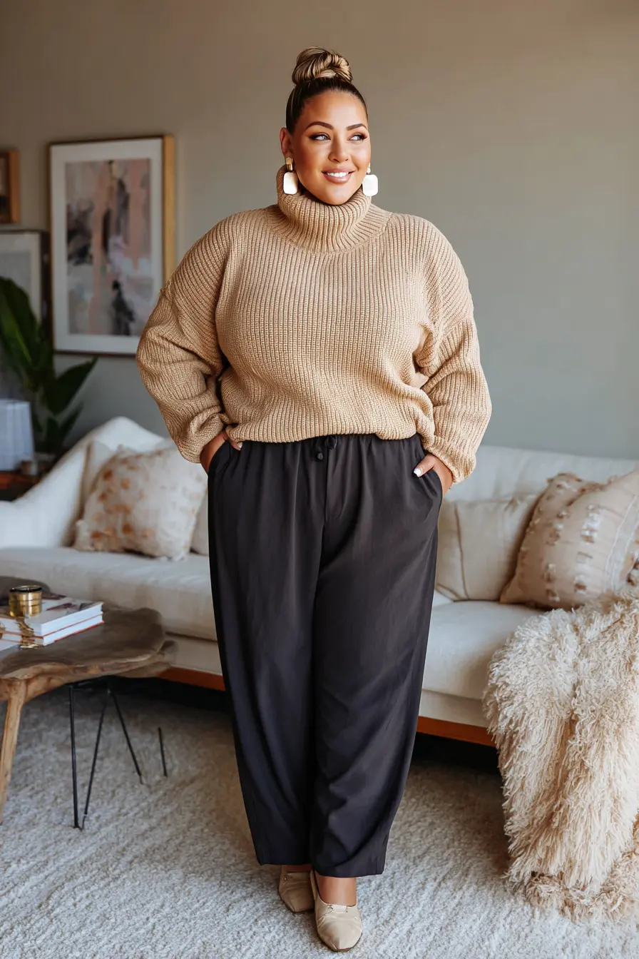 Chunky Turtleneck Sweater + Relaxed Trousers