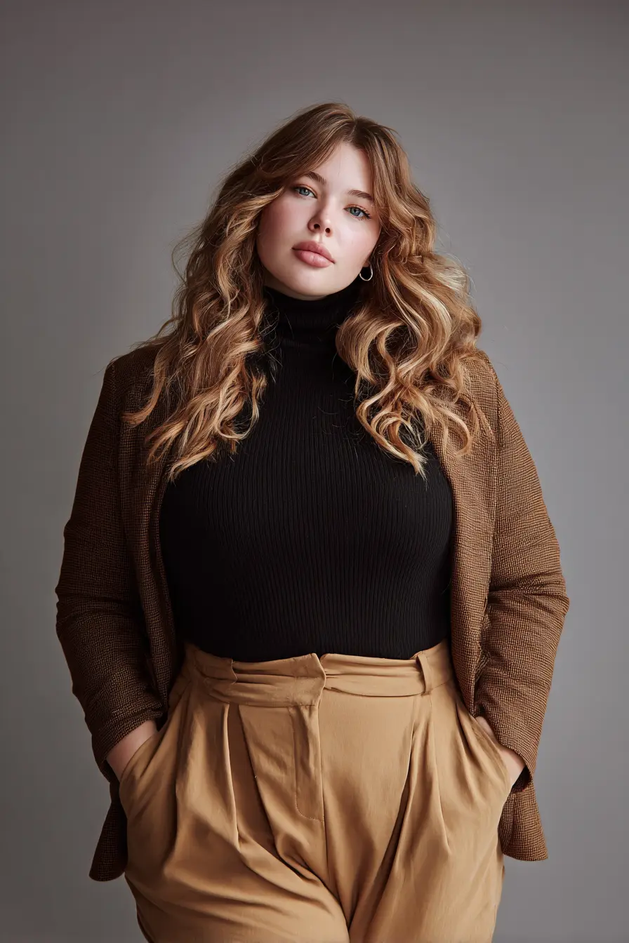 Textured Blazer + High-Waist Pleated Trousers