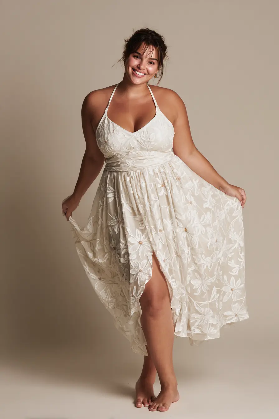 Halter Floral Midi Gown + Flowing Skirt