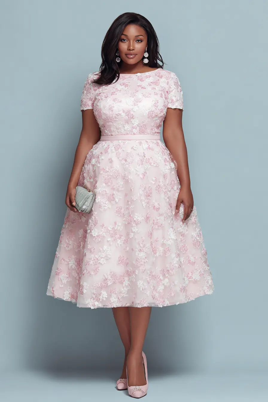 Embroidered Lace Midi Dress + Subtle Ribbon Waist