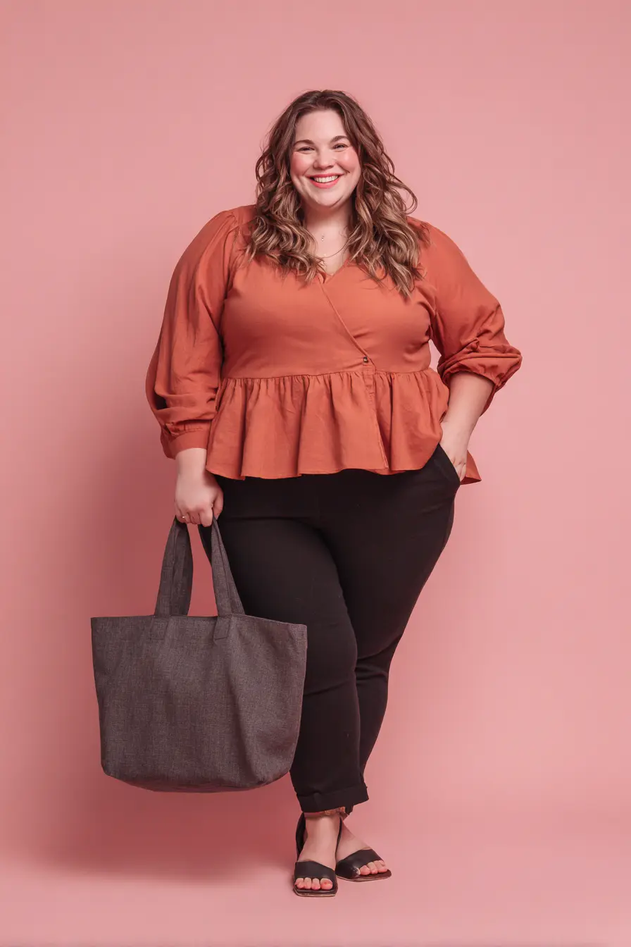 Rust Peplum Blouse + Black Slim Pants