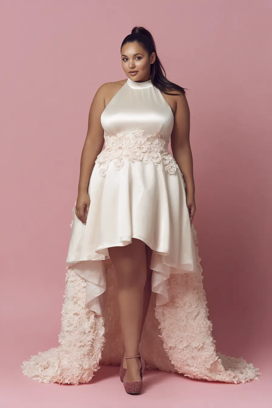 Satin High-Low Dress + Floral Train