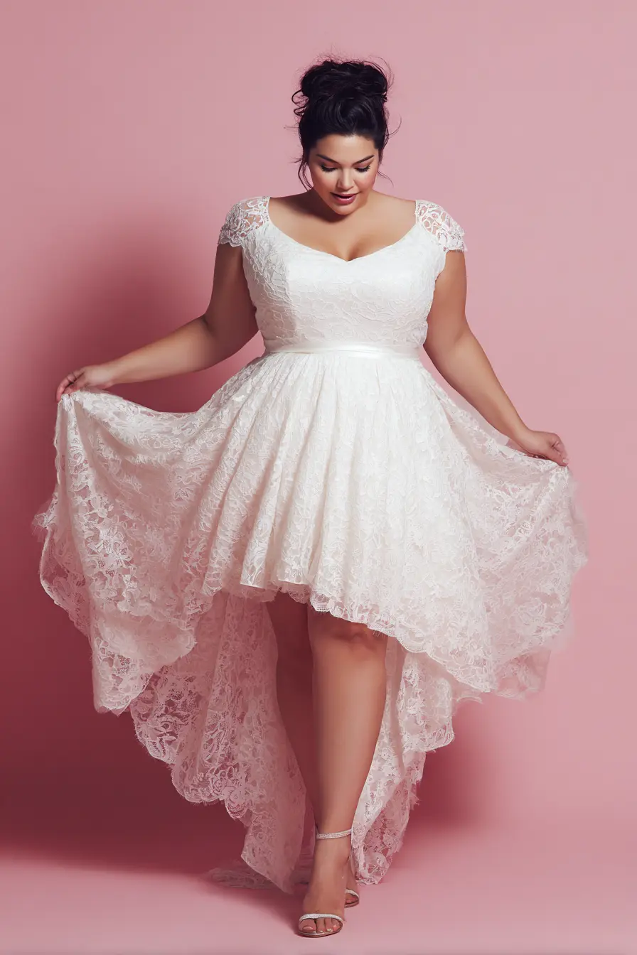 High-Low Lace Dress + Satin Waistband