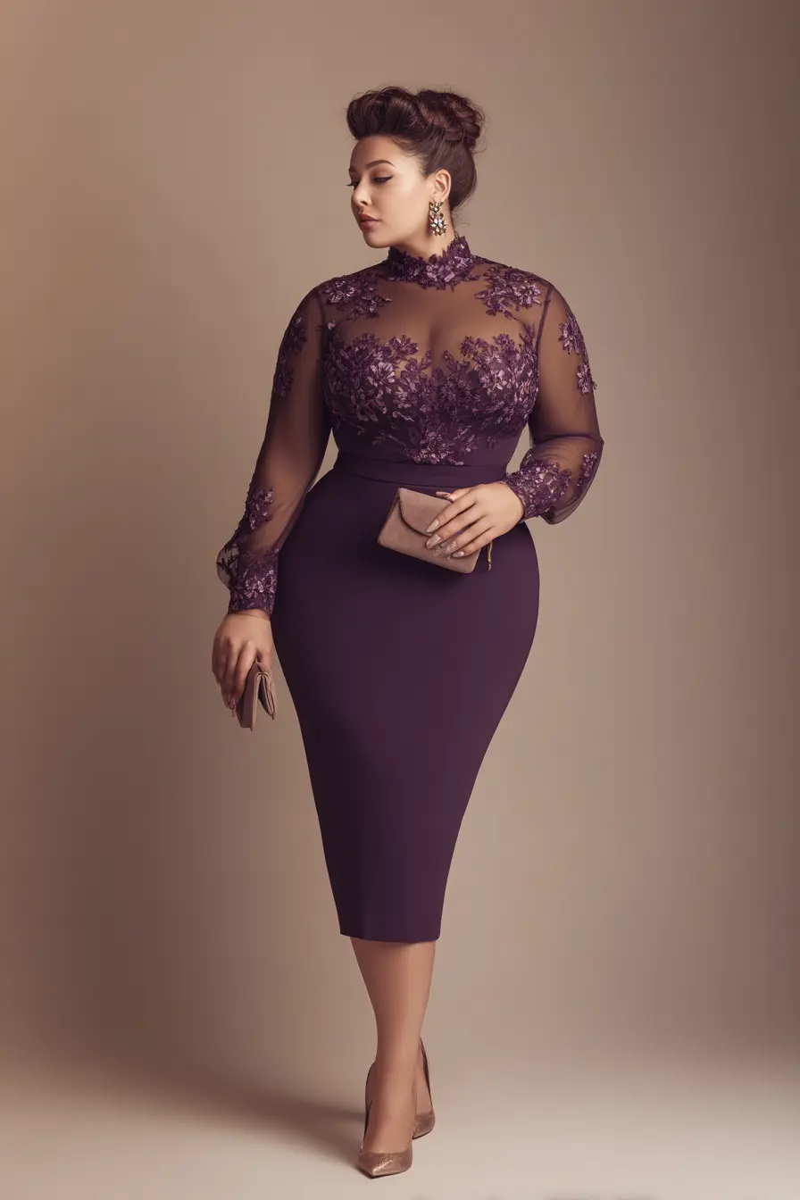 Sheer Embroidered Bodice + Sculpted Pencil Skirt