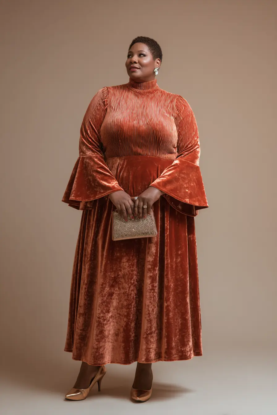 Velvet Bell-Sleeve Gown + Warm Autumn Glow