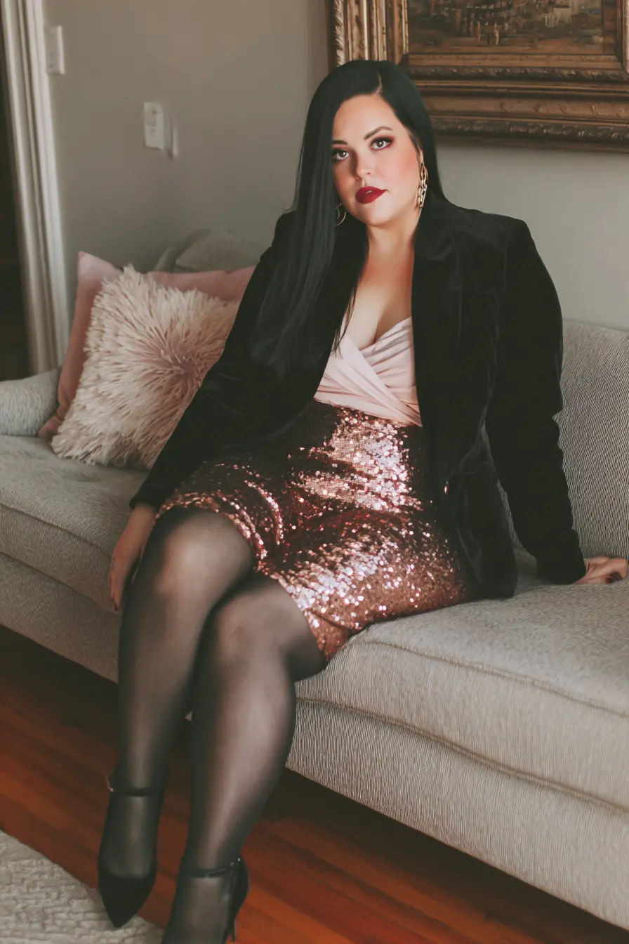 Velvet Blazer + Sequin Pencil Skirt