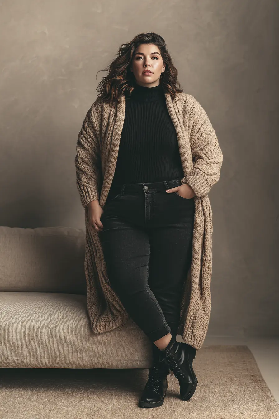 Long Chunky Cardigan + Black Denim Combo