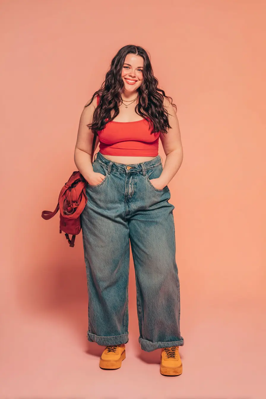 Cropped Tank Top + Wide-Leg Jeans