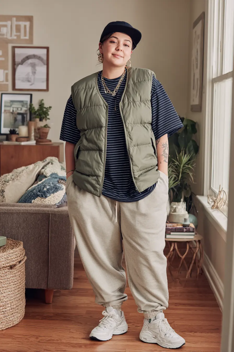 Puffer Vest + Striped Tee