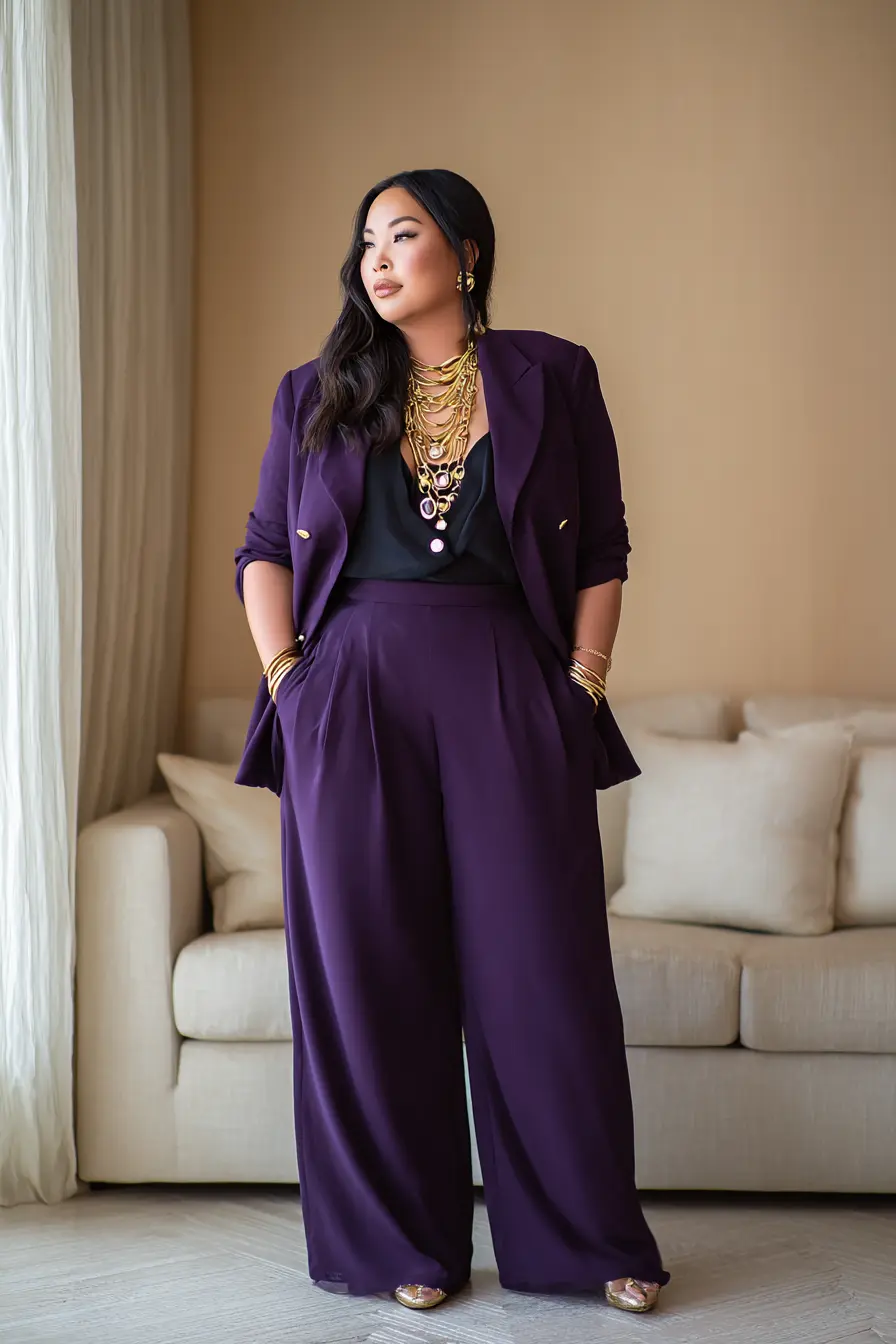 Deep Plum Suit + Black Top