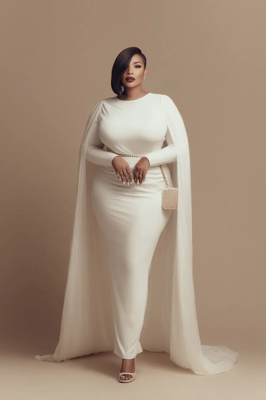 Draped Cape Gown + Sleek Column Silhouette